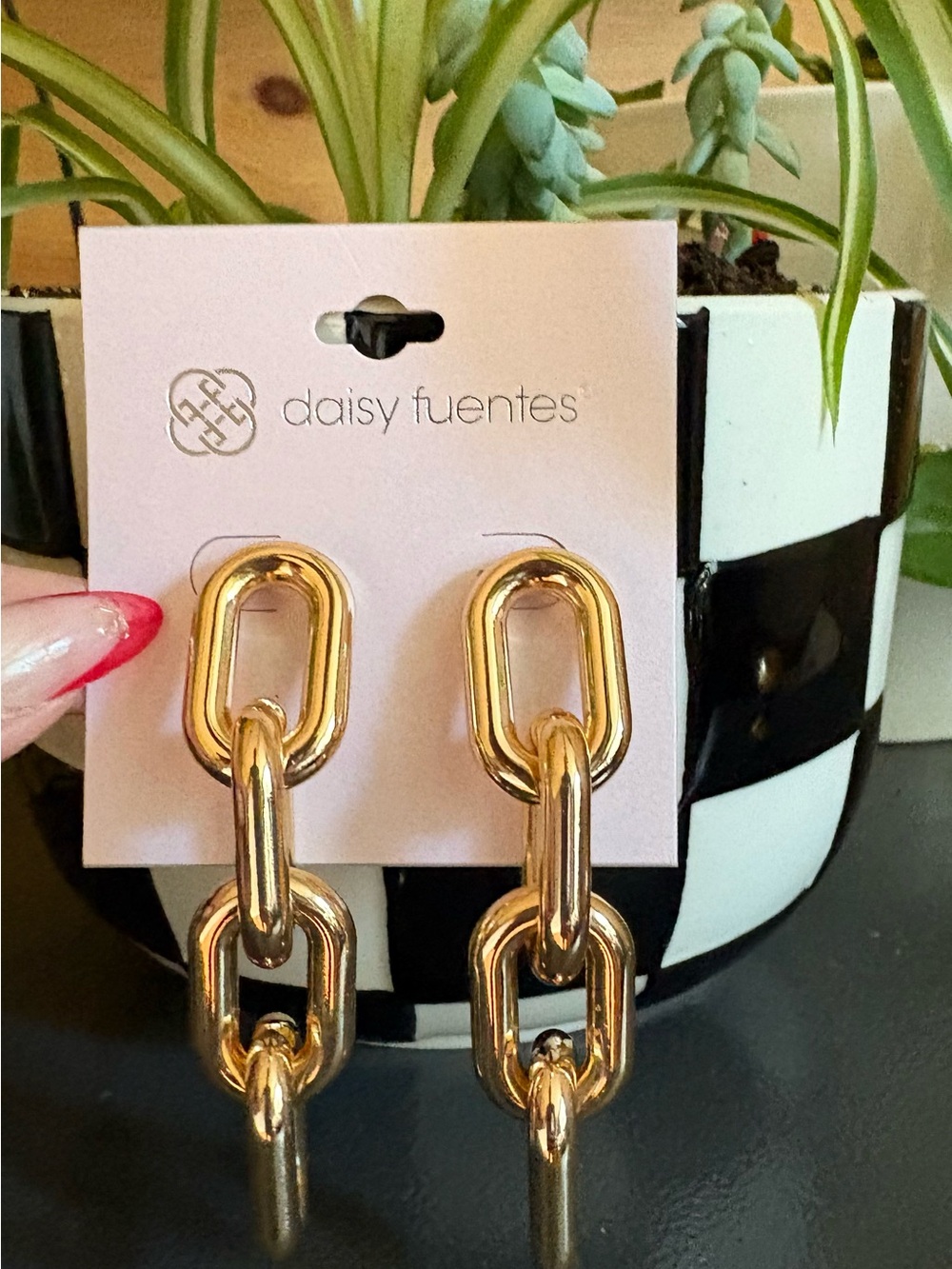 Daisy Fuentes Shiny Gold Double Link Drop Earrings